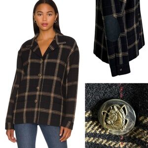 Ralph Lauren Wool Plaid Equestrian Jacket with Elbow Patches Black Size 16